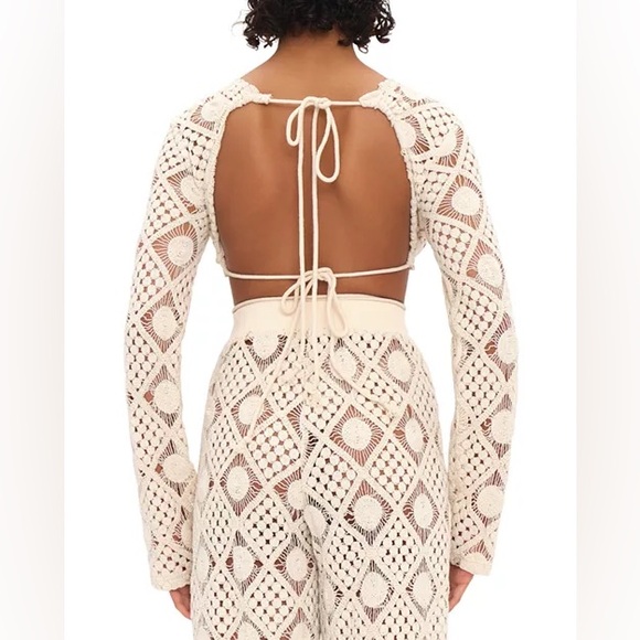 Andrea Iyamah hira Keyhole Crochet Crop Top Swim Cover-Up xs - Picture 5 of 15